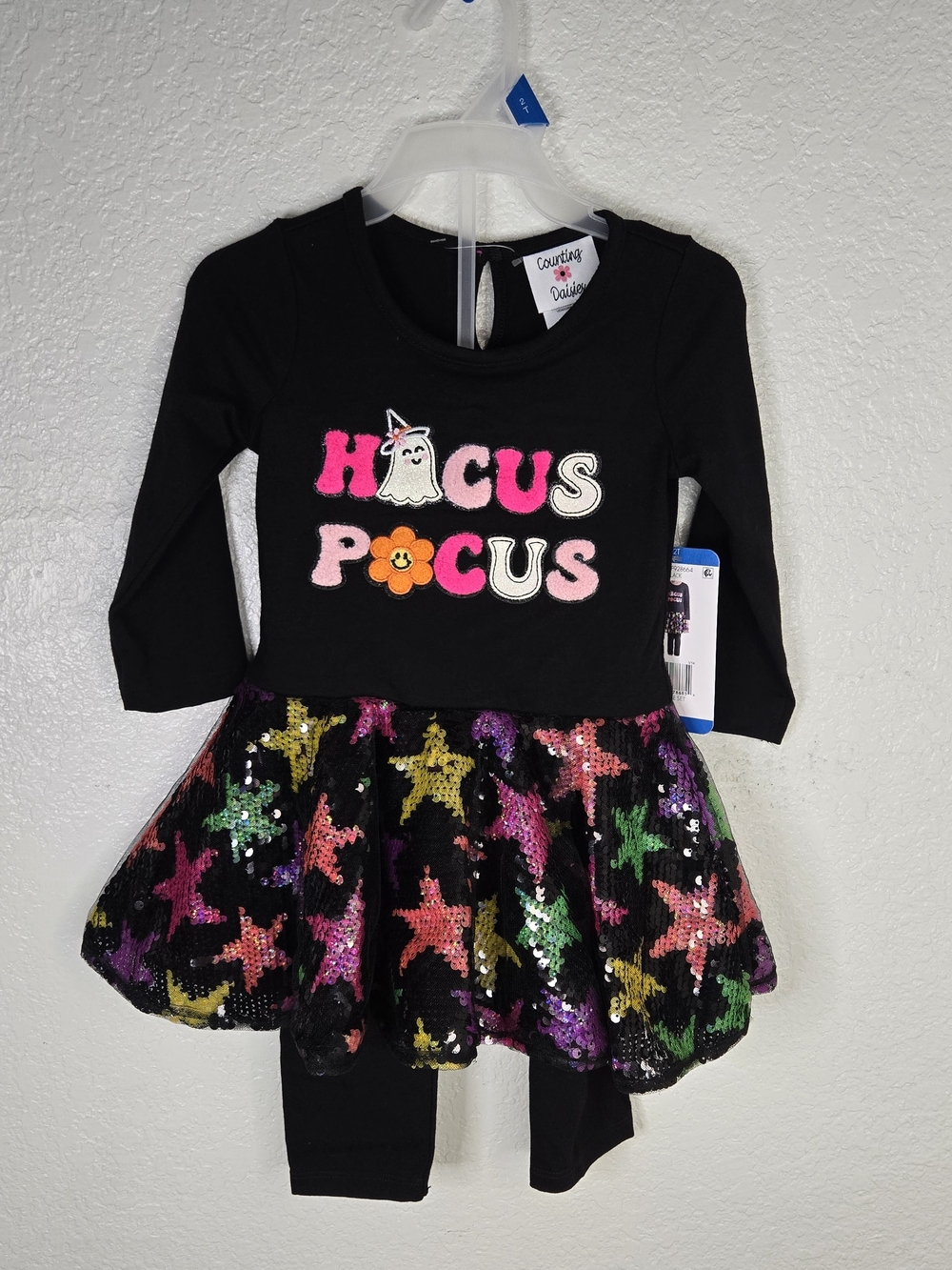 Black 'Hocus Pocus' Sequin Star Girls Halloween Dress